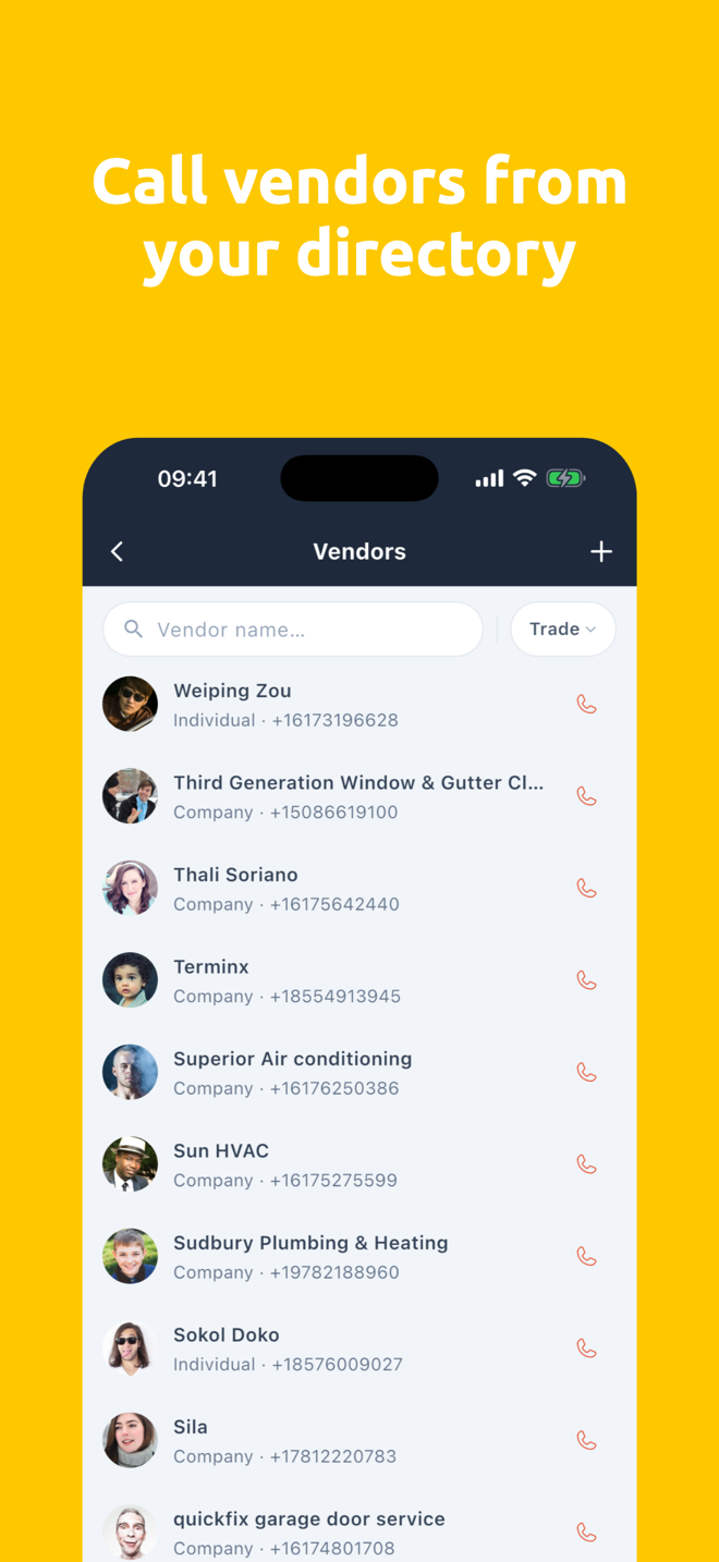 Call vendors from your directory
