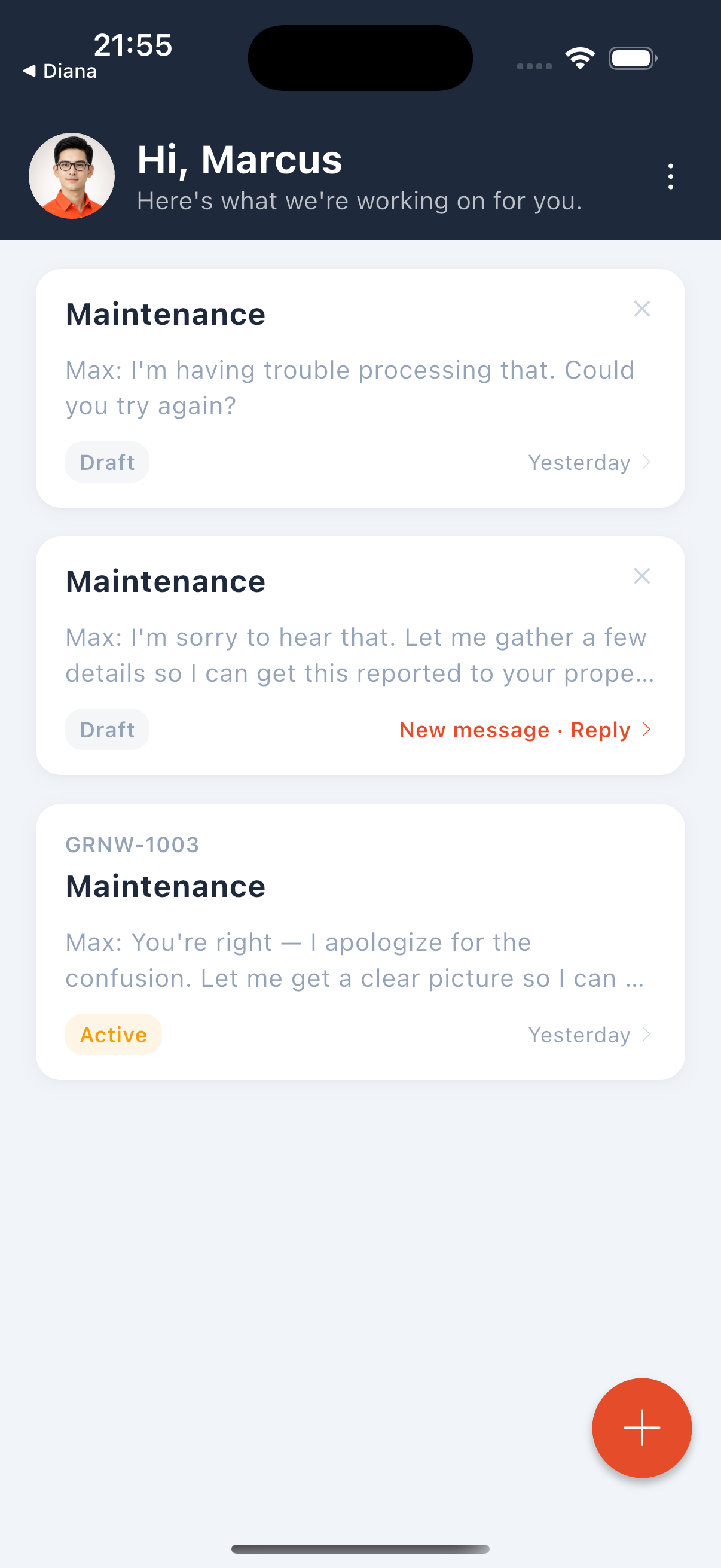 Max — tenant intake on iPhone